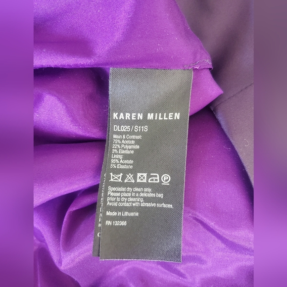 Karen Millen Satin Cocktail Dress Asymmetrical Ruffle Stretch Rich Purple - Picture 10 of 16